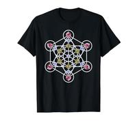 Azul Rojo Blanco Piedras como Metatron Cube Mandala Camiseta gráfica económica, Hombre, Negro, XL