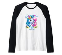 Azul Rosa Conejito Pascua Lindo Estilo 80s 90s Pastel Vibes Camiseta Manga Raglan