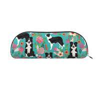 Azul Shining Stars Print Recibido Bolsa De Maquillaje Bolsas de Cosméticos Bolsa de Almacenamiento Viaje Bolsa de Inodoro Recepción Bolsas Lápiz Bolsa, Border Collie Florals, One size