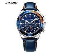 (Azul) Sinobi Original Nuevo Diseño Relojes de Pulsera de Cuarzo para Hombre Cronógrafo Correa de Cuero