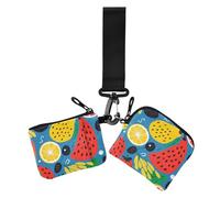Azul Summer Fresh Bright Color Fruits - Bolsas de monedas para mujer, con cremallera y llavero, paquete de 2 unidades