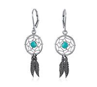 Azul Turquesa Joyería Occidental Indio Nativo Americano Dream Catcher Pendientes De Plumas Colgantes Para Las Mujeres Adolescente .925 Plata Esterlina