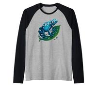 Azul Veneno Dardo Flecha Rana Azureus Diseño Hoja Camiseta Manga Raglan