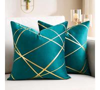Azul Verde Fundas de Cojines 50 x 50 CM Terciopelo Grande Funda Cojines Oro Línea Geometría Cuadrados Decorativos Fundas de Almohada de para Sofá Cojines Cama Sala de Estar Decoración Juego de 2