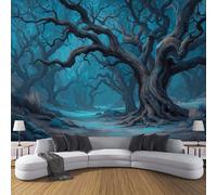 Azul-Verde Papel Pintado Seda Fotográfico 250x175cm, Mural De Pared Panorámico Bosque Oscuro Y Marchito, Paisaje Gótico Póster Grande Para Salón Decor Del Hogar Y Pared