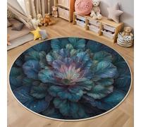 Azul Verdoso Alfombra Salon Redonda 100cm, Alfombra Dormitorio con Estampado Plantas Hojas, Lavable Geometría Naturaleza Alfombras Comedor Antideslizante Tapete para Cocina Halls Balcón