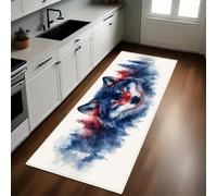 Azul-Violeta Alfombra de Cocina 50 x 80 cm Animal Abstracto Lobo Antideslizante y Lavable, Camino Multiusos Resistente al Desgaste, Antimanchas, Ideal para Bajo Fregadero y Fogones