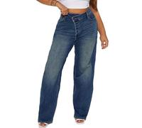 Azul,XS,Pantalones Vaqueros Holgados Cruzados de Cintura Alta para Mujer, Pantalones Vaqueros de Pierna Ancha, Pantalones Vaqueros Sueltos Informales