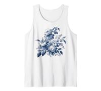 Azul Y Blanco Toile Patrón Francés Flores Floral Botánico Camiseta sin Mangas