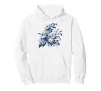 Azul Y Blanco Toile Patrón Francés Flores Floral Botánico Sudadera con Capucha