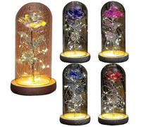 (Azul1217) Rosa Eterna, Flor de Papel de Aluminio con Luz LED, Cubierta de Vidrio, Regalo para Novia,