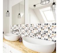 Azulejo Cocina Blanca, Gris Y Marrón Baldosas Adhesivas Pared Impermeables Adhesivo Baño pvc Vinilos de Pared Decorativos 10x10cm/10 Pcs