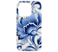 Azulejo Portugués Azulejo Azul Patrón Floral Diseño Carcasa para iPhone 14 Pro