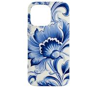 Azulejo Portugués Azulejo Azul Patrón Floral Diseño Carcasa para iPhone 14 Pro Max