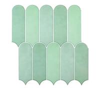 Azulejo verde para salpicaduras de pelar y pegar, azulejos autoadhesivos de plumas para salpicaduras de pelar y pegar, azulejos de pared extraíbles aptos para inquilinos para cocina y baño (10 hojas)