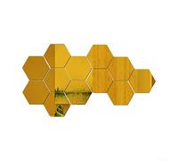 Azulejos acrílicos hexagonales para pared, juego de 12 piezas, 10 x 8,7 cm, plateado/dorado/azul/rojo/negro, para decoración de dormitorio, sala de estar y baño (dorado)