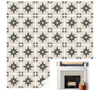 Azulejos Adhesivos Baño 30 Pzs Baldosas Adhesivas Pared Estrella Ladrillo Negro Cenefa Adhesiva Cocina, Adecuadas para Baño, Pegatinas Para Azulejos de Escalera (Flor negra 10cm)