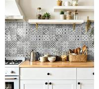 Azulejos Adhesivos Baño Geometría Gris Retro Baldosas Adhesivas Pared Autoadhesivas Impermeables Muebles Decorativos Fácil de Usar Vinilo Adhesivo Cocina Pared 20x20 cm/ 24 Piezas