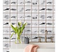 Azulejos Adhesivos Cocina 15X15 cm Vida Marina Vinilos Cocina Azulejos Vinilos Para Baños Losetas Vinilo para Paredes Suelo Vinilo Autoadhesivo para Cocina