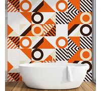 Azulejos Adhesivos Cocina 20X20cm Naranja - Blanco Vinilos Cocina Azulejos Vinilos Para Baños Losetas Vinilo para Paredes Suelo Vinilo Autoadhesivo para Cocina,Azulejos Adhesivos para Escalera(12pcs)