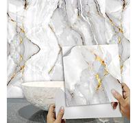 Azulejos Adhesivos Cocina 30X30 Mármol Dorado Vinilos para la Cocina, Azulejos Baño 3D Losetas Vinilo para Paredes, Pegatina de Pvc para Decorar Muebles (10 piezas)