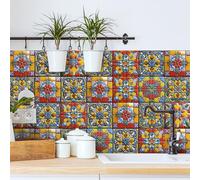 Azulejos Adhesivos Cocina Amarillo Abstracto Rojo Baldosas Adhesivas Pared Gabinete Muebles Baño Autoadhesivo Impermeable PVC Hogar Decoración Vinilo Pared Cocina 15x15cm/24 piezas