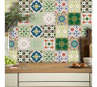 Azulejos Adhesivos Cocina Elegante Patrón Verde Azulejos Adhesivos Baño Impermeables Baldosas Adhesivas Pared para Gabinete Muebles Decoración Vinilo Adhesivo Pared Cocina 10x10cm /10 Piezas