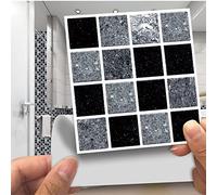 Azulejos Adhesivos Cocina Estrellas Negras Plateadas Vinilos para Baños PVC Antisalpicaduras Azulejos Adhesivos Baño Escaleras Impermeable Vinilos de pared Decorativos Resistente al Calor 20x20x10pcs