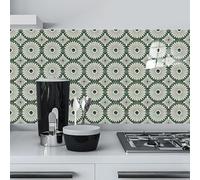 Azulejos Adhesivos Cocina Flor Verde Beige Azulejos Adhesivos Baño Impermeables Baldosas Adhesivas Pared para Gabinete Muebles Decoración Vinilo Adhesivo Pared Cocina 15x15 cm /10 Piezas