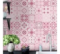 Azulejos Adhesivos Cocina Flores Rosadas Bohemias Vinilo Cocina Muebles Chimenea Impermeable PVC Azulejos Adhesivos Baño Hogar Decoración Baldosas Adhesivas Pared 20x20cm/20 piezas