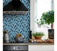 Azulejos Adhesivos Cocina Geometría Azul Del Cielo Azulejos Adhesivos Baño Pvc Baldosas Adhesivas Pared Impermeable Vinilo Adhesivo pared Cocina Duradero Vinilos Baño 15x30cm/18 pcs