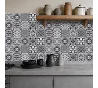 Azulejos Adhesivos Cocina Gris Geométrico Marruecos Azulejos Adhesivos Baño Impermeables Baldosas Adhesivas Pared para Gabinete Muebles Decoración Vinilo Adhesivo Pared Cocina 10x10 cm /10 Piezas
