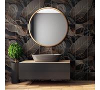 Azulejos Adhesivos Cocina Hojas Tropicales Negras Azulejos Adhesivos Baño Impermeables Baldosas Adhesivas Pared para Gabinete Muebles Decoración Vinilo Adhesivo Pared Cocina 20x20cm /36 Piezas