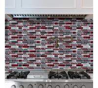 Azulejos Adhesivos Cocina Ladrillo Gris Rojo Suelos de Vinilo Adhesivos para Suelos Impermeable Baldosas Adhesivas Pared Decoración Pared Muebles Vinilos Baño 12x24.6 cm/48 Pcs