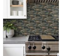 Azulejos Adhesivos Cocina Ladrillo Marrón Azul Azulejos Adhesivos Baño Pvc Baldosas Adhesivas Pared Impermeable Vinilo Adhesivo pared Cocina Duradero Vinilos Baño 15x30cm/12 pcs