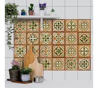 Azulejos Adhesivos Cocina Ladrillo Verde Rojo Vinilo Cocina Pvc Azulejos Adhesivos Baño Impermeable Baldosas Adhesivas Pared Duradero Revestimiento Pared Baño Vinilo Adhesivo 15x15cm/24 Pcs