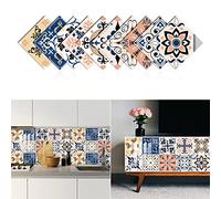 Azulejos Adhesivos Cocina Mandala Azul Rosa Baldosas Adhesivas Pared Pvc Vinilo Adhesivo Cocina Vinilos Baño Azulejos Impermeable Vinilo Adhesivo pared Baño Losetas Vinilicas 20x20cm/10 Piezas