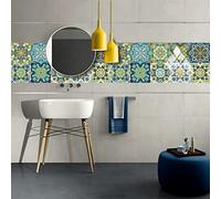 Azulejos Adhesivos Cocina Mandala Verde Azul Baldosas Adhesivas Pared Pvc Vinilo Adhesivo Cocina Vinilos Baño Azulejos Impermeable Vinilo Adhesivo pared Baño Losetas Vinilicas 20x20cm/10 Piezas
