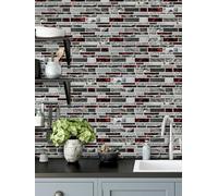 Azulejos Adhesivos Cocina Mármol Gris Rojo Azulejos Adhesivos Baño Pvc Baldosas Adhesivas Pared Impermeable Vinilo Adhesivo Pared Cocina Baldosas Adhesivas Duradero Losetas Vinilicas 12x24.6cm/48 Pcs