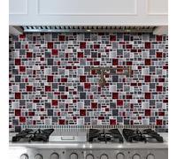 Azulejos Adhesivos Cocina Mármol Gris Rojo Suelos de Vinilo Adhesivos para Suelos Impermeable Baldosas Adhesivas Pared Decoración Pared Muebles Vinilos Baño 12x24.6 cm/48 Pcs