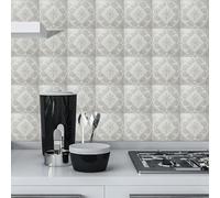 Azulejos Adhesivos Cocina Mármol Mandala Gris Azulejos Adhesivos Baño Impermeables Baldosas Adhesivas Pared para Gabinete Muebles Decoración Vinilo Adhesivo Pared Cocina 20x20 cm /10 Piezas