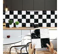 Azulejos Adhesivos Cocina Mosaico Blanco Y Negro Azulejos Adhesivos Baño Impermeables Vinilo Pared DIY Vinilos Cocina Azulejos Decoración Casera Azulejos Adhesivos 10 Piezas/15x15cm