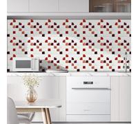 Azulejos Adhesivos Cocina Mosaico Marrón Rojo Baldosas Adhesivas Pared Vinilo Cocina Muebles Decorativos Panel Revestimiento Ducha Impermeables Vinilos Baño Azulejos 10x240 cm