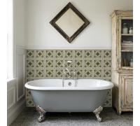 Azulejos Adhesivos Cocina Patrón De Flores Verdes Suelo Vinilo Autoadhesivo Impermeable Baldosas Adhesivas Pared Muebles Decorativos Quitar y Pegar Vinilos Baño Azulejos 30x30 cm/ 10 pcs