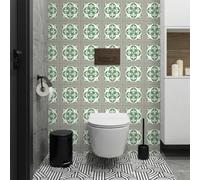 Azulejos Adhesivos Cocina Patrón Verde Retro Suelo Vinilo Autoadhesivo Impermeable Baldosas Adhesivas Pared Muebles Decorativos Quitar y Pegar Vinilos Baño Azulejos 30x30 cm/ 10 pcs