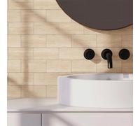 Azulejos Adhesivos Cocina Rectángulo Beige Baldosas Adhesivas pared Pvc Vinilo pared Cocina Resistentes al Agua y Aceite Vinilos Baño Azulejos Vinilo Adhesivo pared Baño Duradero 10x20cm/16 Pcs