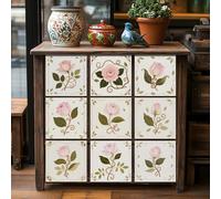 Azulejos Adhesivos Cocina Rosa Flor Beige Vinilo Cocina Pvc Azulejos Adhesivos Baño Impermeable Baldosas Adhesivas Pared Duradero Revestimiento Pared Baño Vinilo Adhesivo 15x15cm/24 Pcs