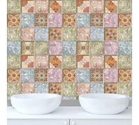 Azulejos Adhesivos Cocina Rosa Verde Floral Vinilo Cocina Muebles Chimenea Impermeable PVC Azulejos Adhesivos Baño Hogar Decoración Baldosas Adhesivas Pared 20x20cm/16 piezas