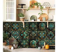 Azulejos Adhesivos Cocina Turquesa Dorada Negra Baldosas Adhesivas Pared Impermeable Azulejos Adhesivos Baño pvc Azulejos Adhesivos Vinilos Baño Azulejos Vinilos de Pared Decorativos 10x10cmx10 Pcs