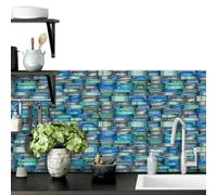 Azulejos Adhesivos Cocina Verde Azul Cielo Azulejos Adhesivos Baño Pvc Baldosas Adhesivas Pared Impermeable Vinilo Adhesivo Pared Cocina Baldosas Adhesivas Duradero Losetas Vinilicas 12x24.6cm/48 Pcs